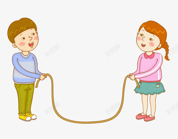 拉绳的孩子png免抠素材_新图网 https://ixintu.com 体育 卡通 女孩 学生 插图 男孩 绳子 锻炼