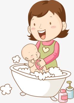 小宝宝洗澡妈妈给婴儿洗澡高清图片