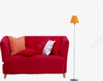 舒适沙发和立灯png免抠素材_新图网 https://ixintu.com 家居 居家 日用品 沙发 红色 落地灯