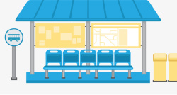 蓝色玻璃公交站台天蓝色座椅公交站高清图片