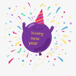 紫色气球新年贺卡素材