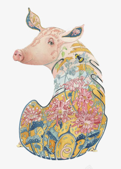 花纹母猪手绘小猪高清图片