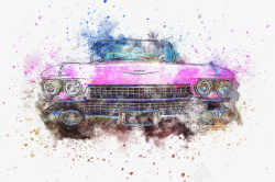 紫色水墨创意手绘彩绘汽素材