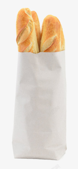 面粉包装白色纸质袋子装着的法式面包实物高清图片
