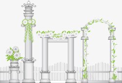 欧式建筑日光罗马柱手绘花卉石拱门高清图片