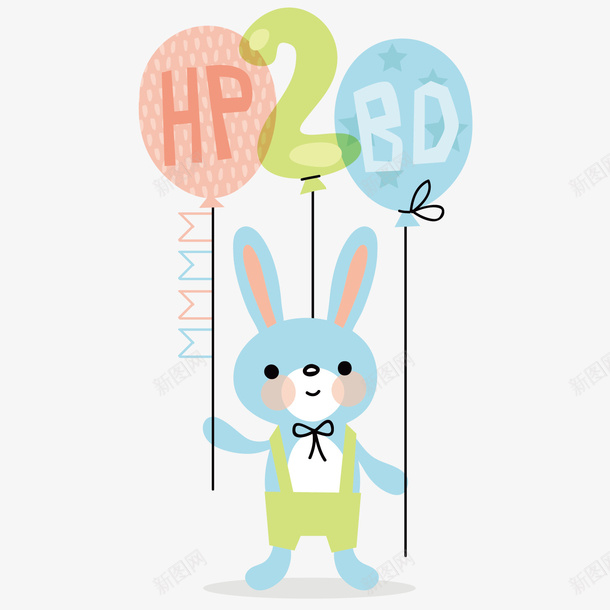 可爱兔子动物矢量图ai免抠素材_新图网 https://ixintu.com 卡通 手绘 文字 气球 生日快乐 矢量图 穿衣服的兔子 简单 英文 蓝色兔子