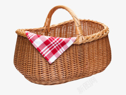 棕色容器放着一张野餐布的篮子编素材