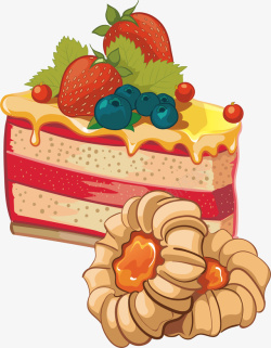 手绘草莓蛋糕矢量图素材