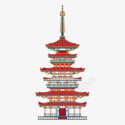 寺庙风景日本手绘寺庙建筑旅游景点矢量图高清图片