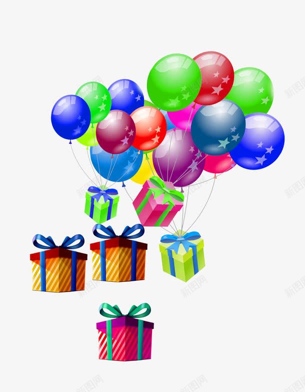 气球和礼物盒psd免抠素材_新图网 https://ixintu.com 彩色气球素材 新年礼物免费png精品素材 蝴蝶结礼品png素材 飞翔的礼品盒
