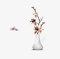 蓝白色日式花瓶花朵高清图片