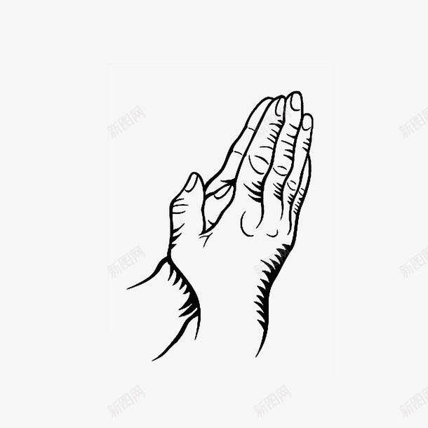 手绘祈祷的手图标png_新图网 https://ixintu.com 双手合十 合掌 左右手 手势 祈祷的手 线稿 老人的手 黑色线条