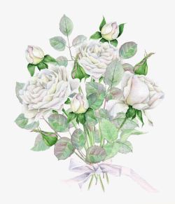手绘丝带白色简约贴标玫瑰花束高清图片