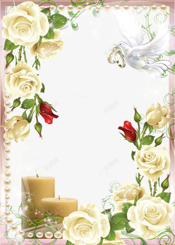白色玫瑰花相框png免抠素材_新图网 https://ixintu.com 婚礼照片素材 玫瑰花点缀 白色 相框素材 长方形相框