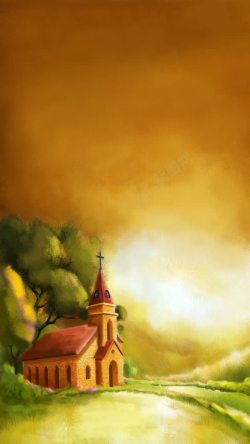基督教会gig山中的教会油画高清图片