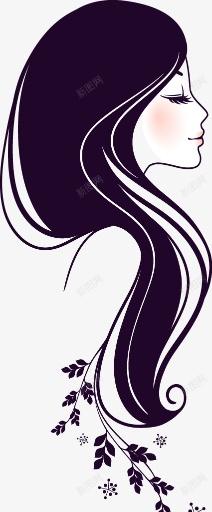 美女优美头发曲线png免抠素材_新图网 https://ixintu.com 人头插画 优美 优美曲线 动感线条 头发曲线 扁平装饰 手绘 紫色人头 美女