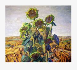 欧式墙人物油画向日葵油画高清图片