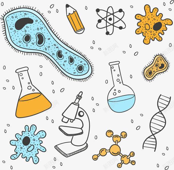 手绘化学元素png免抠素材_新图网 https://ixintu.com DNA 元素 化学 手绘 排列 细胞 细菌