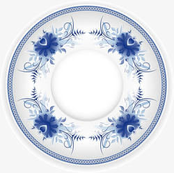 团花设计蓝色团花花纹青花瓷盘子高清图片