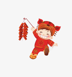 新年换新衣可爱的红衣小孩放鞭炮高清图片