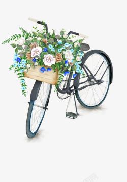 花篮矢量文艺复古装满花的自行车高清图片