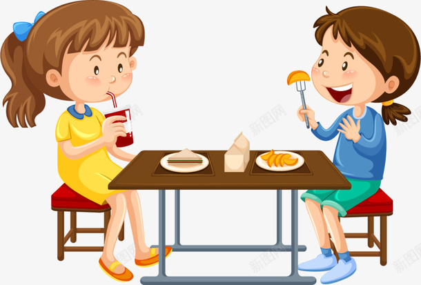 一起吃饭的小朋友png免抠素材_新图网 https://ixintu.com 一起吃饭 两个小女孩 吃东西 喝饮料 嚼东西 小朋友 开心