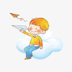 手拿放大镜矢量插画儿童纸飞机云朵卡通插画高清图片