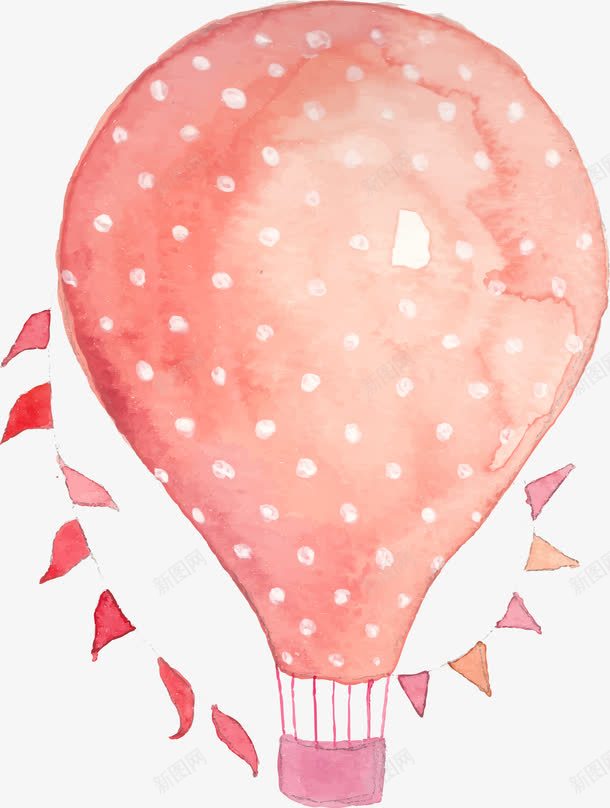波点热气球png免抠素材_新图网 https://ixintu.com 小清新 水彩手绘 波点 热气球 矢量图案 粉色
