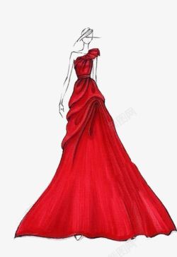 红礼服手绘大红礼服高清图片