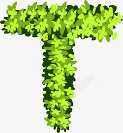 T字型手绘绿色植物花卉创意英文字母T高清图片