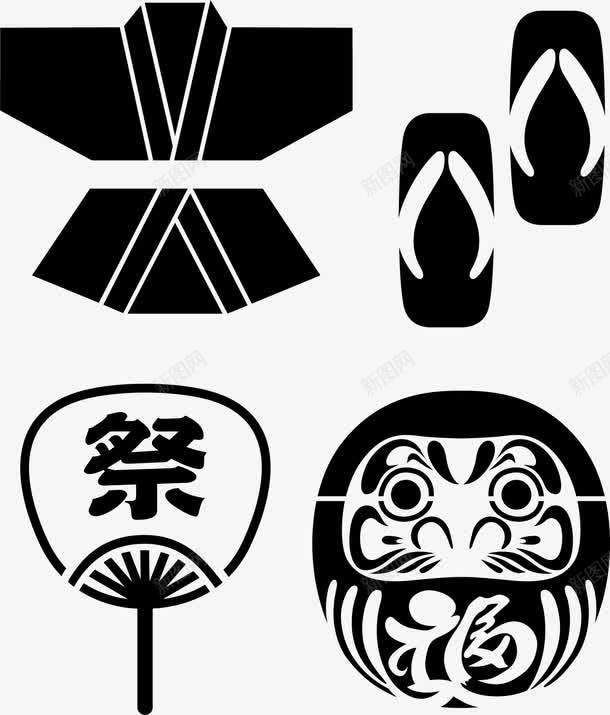 日本文化标图标png_新图网 https://ixintu.com 和服 扇子 日本 日本图标 木屐