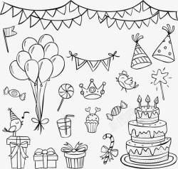 气球糖果手绘生日气球蛋糕高清图片