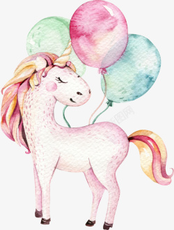 水彩小马手绘粉色的小马图高清图片