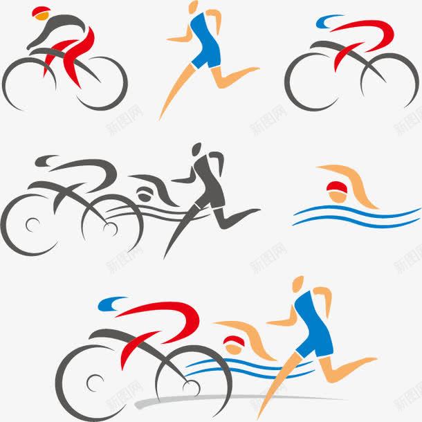 运动图标png_新图网 https://ixintu.com 游泳 矢量素材 线条 跑步 骑自行车