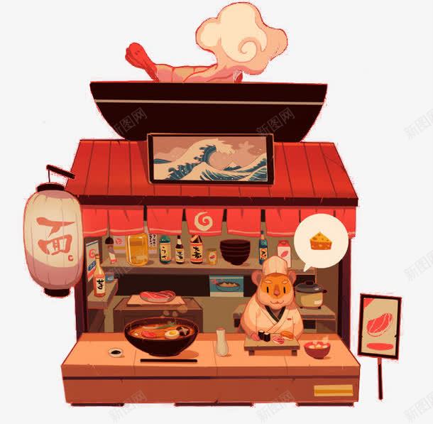 美食铺子png免抠素材_新图网 https://ixintu.com 卡通 手绘 杂货铺 红色 美食 老鼠生日 老鼠老板 面馆