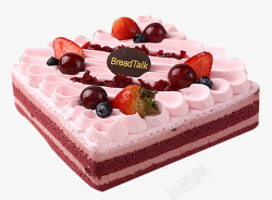 红色正方形背景面包新语莓力四射蛋糕高清图片