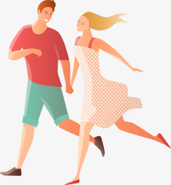 一起奔跑的情侣简约扁平化奔跑的情侣矢量图高清图片