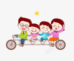 户外骑自行车一家人的户外活动高清图片
