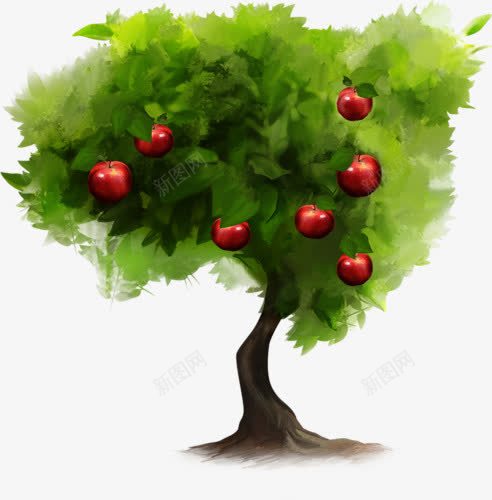 手绘水彩苹果树png免抠素材_新图网 https://ixintu.com 手绘 水彩 红苹果 苹果树
