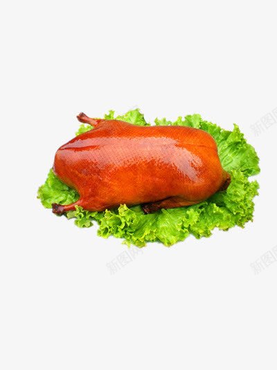 北京烤鸭png免抠素材_新图网 https://ixintu.com 一只烤鸭 油亮亮 美食 青菜 食物 鸭子 鸭肉