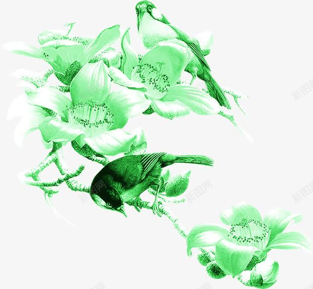 绿色古典山水画花朵png免抠素材_新图网 https://ixintu.com 古典 山水画 绿色 花朵