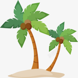 海边日出椰树绿色扁平小岛椰树高清图片