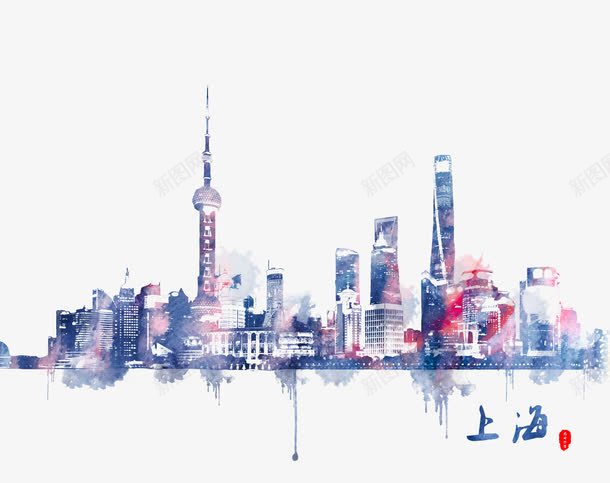 上海简图png免抠素材_新图网 https://ixintu.com 上海 卡通 城市现代上海 建筑 手绘 简图 紫色 红色 高楼大厦
