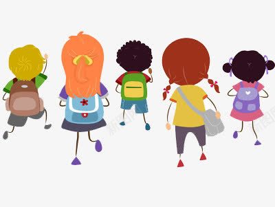 卡通版的五个小朋友背着书包上学png免抠素材_新图网 https://ixintu.com 上学 书包 儿童 小朋友