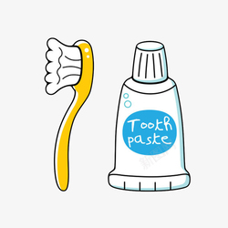 牙膏图案白色带英文字母的牙膏管和黄色牙高清图片