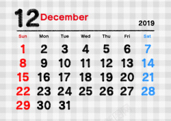 格子款2019年日历12月专用素材