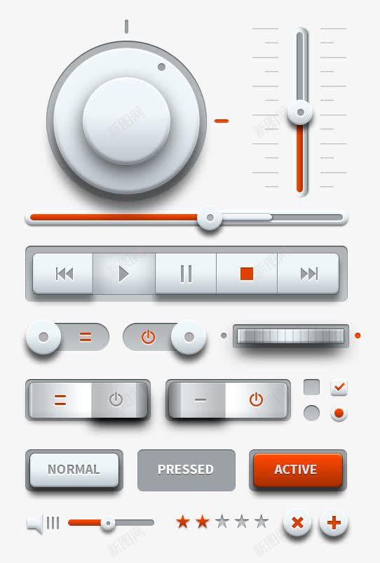 音乐UI套件png免抠素材_新图网 https://ixintu.com UI UI控件 开关键 按钮 进度条