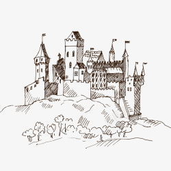 手绘素描欧式中世纪城堡建筑素材