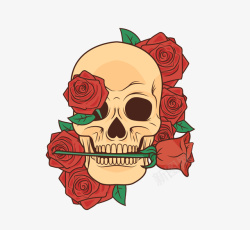 花式骷颅头创意手绘骷颅头玫瑰花印花花纹高清图片