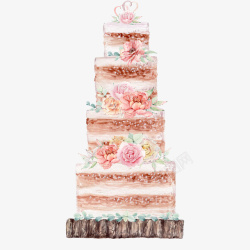 生日蛋糕水彩手绘水彩四层蛋糕高清图片
